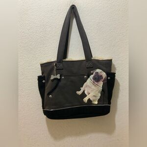 Fuzzy Nation Pug T-shirt Tote in Light Grey color w/ Faux Fur